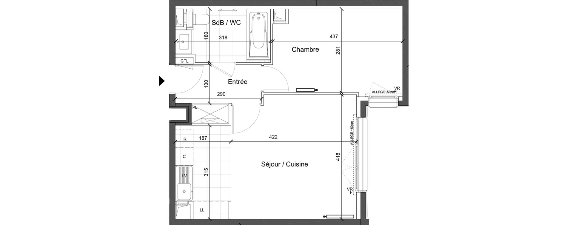 Appartement T2 de 45,15 m2 &agrave; Saint-Ouen-Sur-Seine Rosier - les puces
