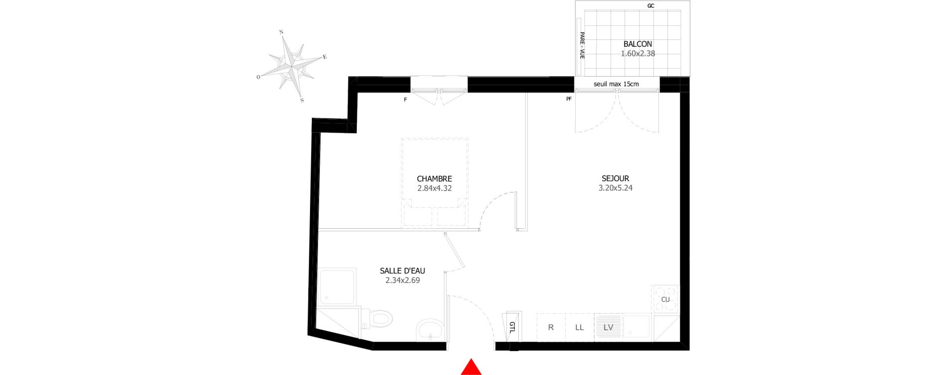 Appartement T2 de 37,38 m2 &agrave; Sevran Centre
