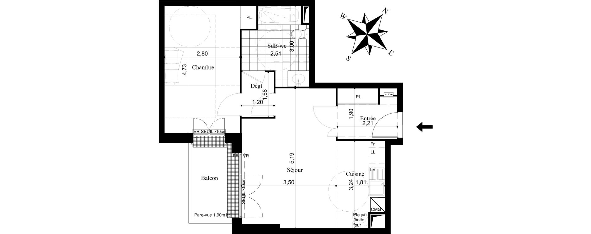 Appartement T2 de 47,75 m2 &agrave; Stains Centre