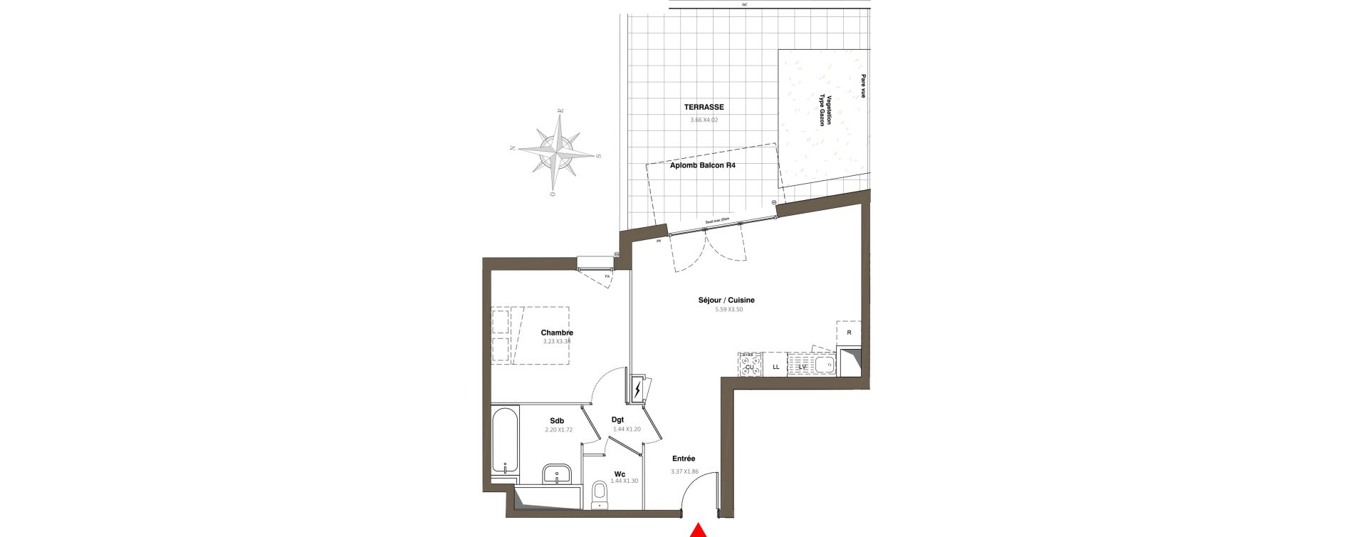Appartement T2 de 45,37 m2 &agrave; Stains Moulin neuf