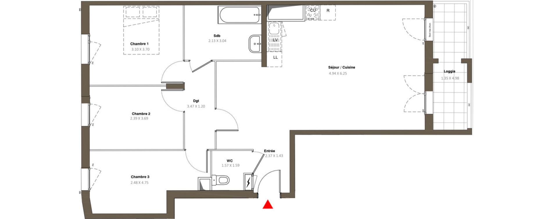 Appartement T4 de 83,37 m2 &agrave; Stains Moulin neuf