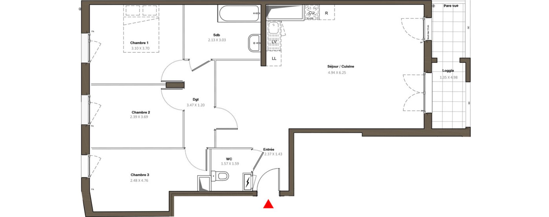 Appartement T4 de 83,82 m2 &agrave; Stains Moulin neuf