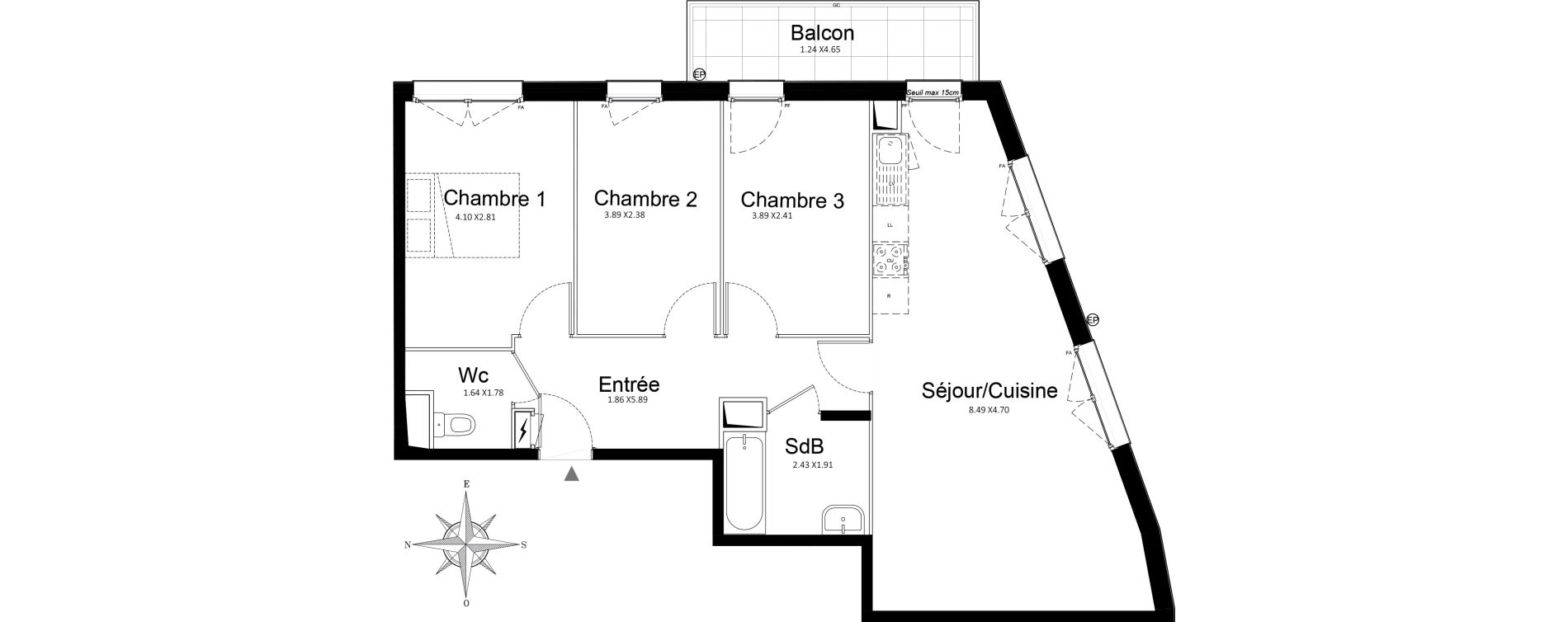 Appartement T4 de 74,56 m2 &agrave; Stains Courtille - saussaie - flor&eacute;al