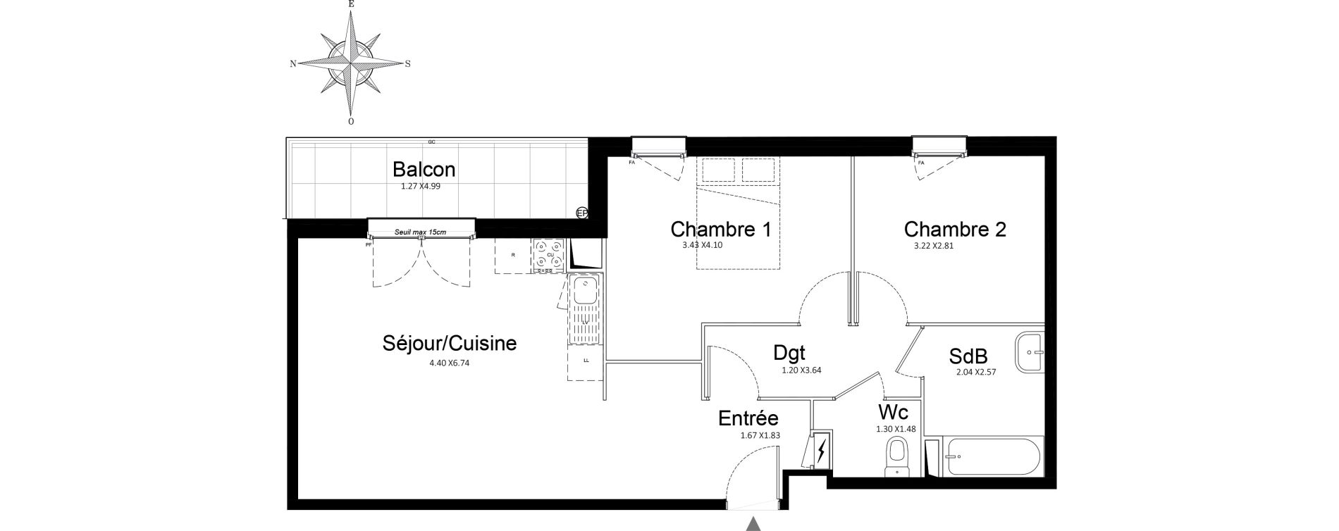 Appartement T3 de 61,93 m2 &agrave; Stains Courtille - saussaie - flor&eacute;al