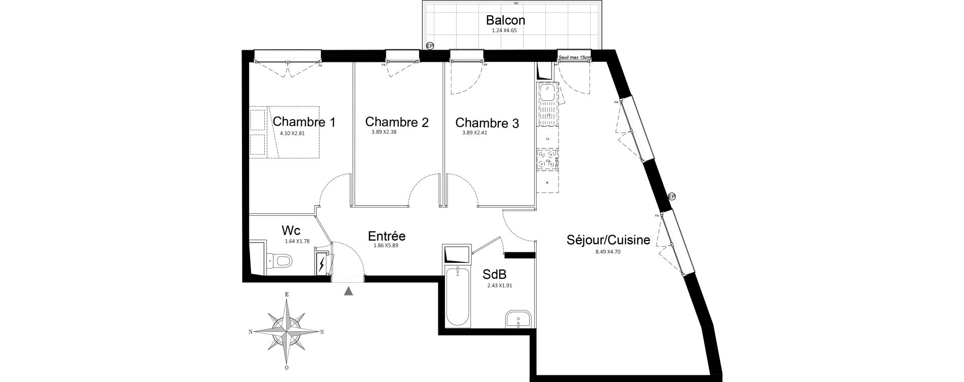 Appartement T4 de 74,56 m2 &agrave; Stains Courtille - saussaie - flor&eacute;al