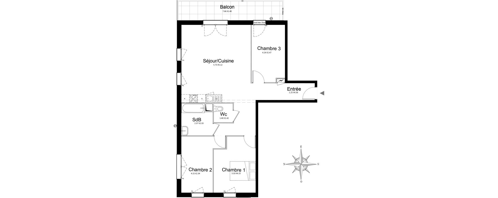 Appartement T4 de 80,54 m2 &agrave; Stains Courtille - saussaie - flor&eacute;al