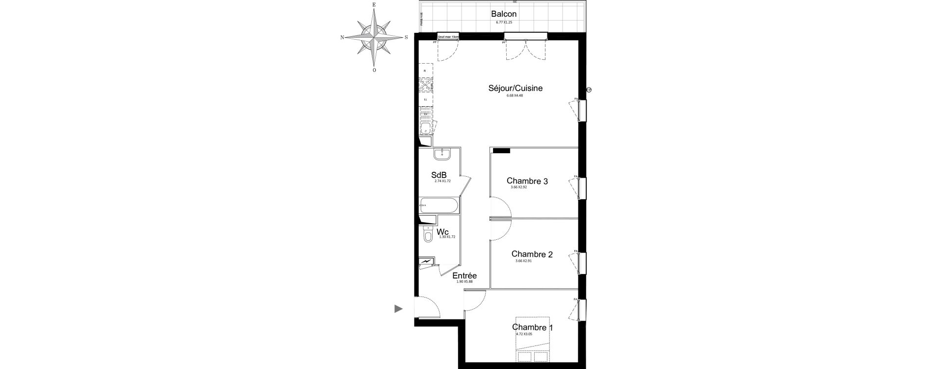 Appartement T4 de 84,06 m2 &agrave; Stains Courtille - saussaie - flor&eacute;al