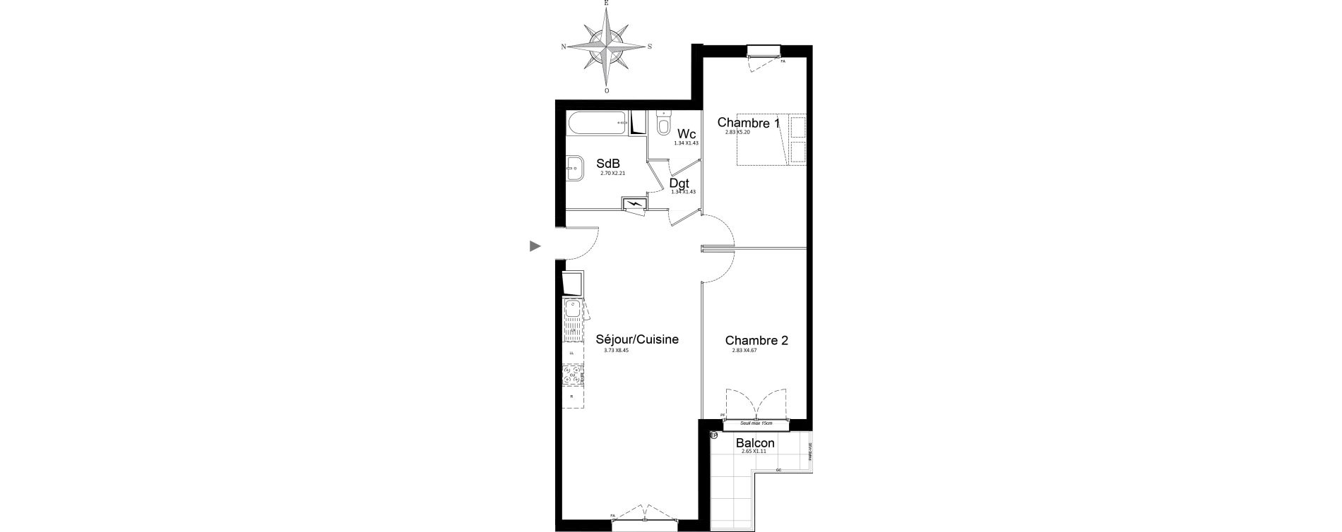 Appartement T3 de 68,38 m2 &agrave; Stains Courtille - saussaie - flor&eacute;al