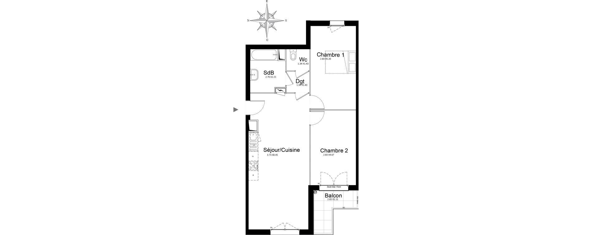 Appartement T3 de 68,38 m2 &agrave; Stains Courtille - saussaie - flor&eacute;al