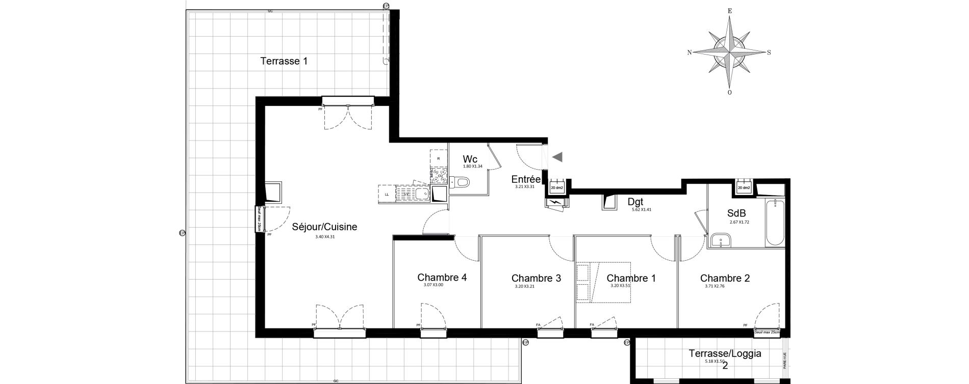 Appartement T5 de 103,77 m2 &agrave; Stains Courtille - saussaie - flor&eacute;al