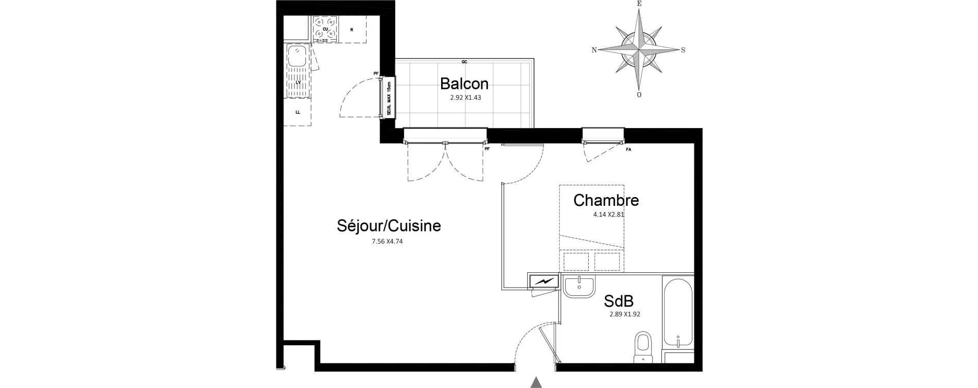 Appartement T2 de 47,01 m2 &agrave; Stains Courtille - saussaie - flor&eacute;al