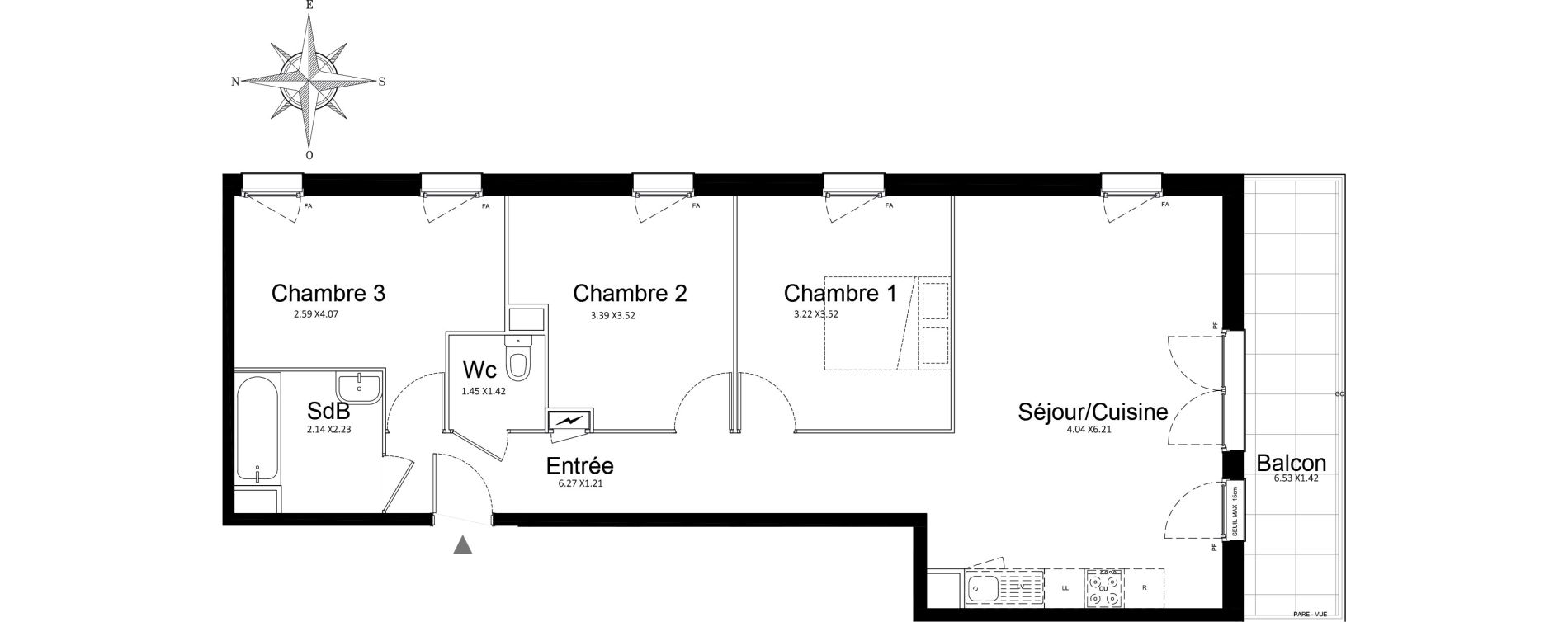 Appartement T4 de 75,05 m2 &agrave; Stains Courtille - saussaie - flor&eacute;al