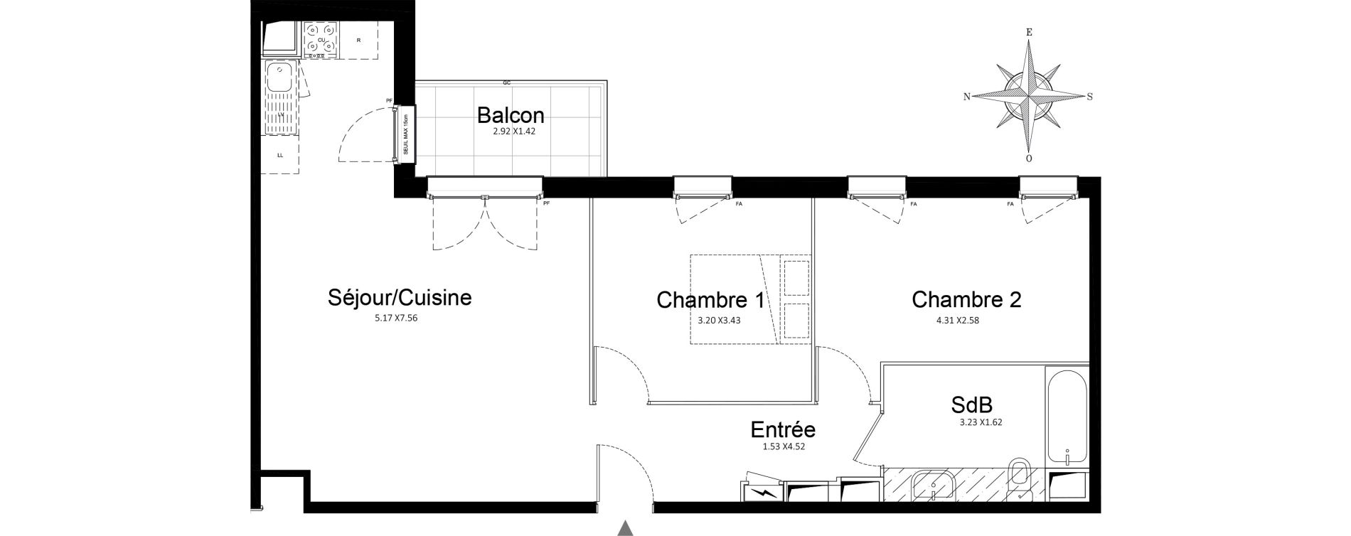 Appartement T3 de 65,27 m2 &agrave; Stains Courtille - saussaie - flor&eacute;al