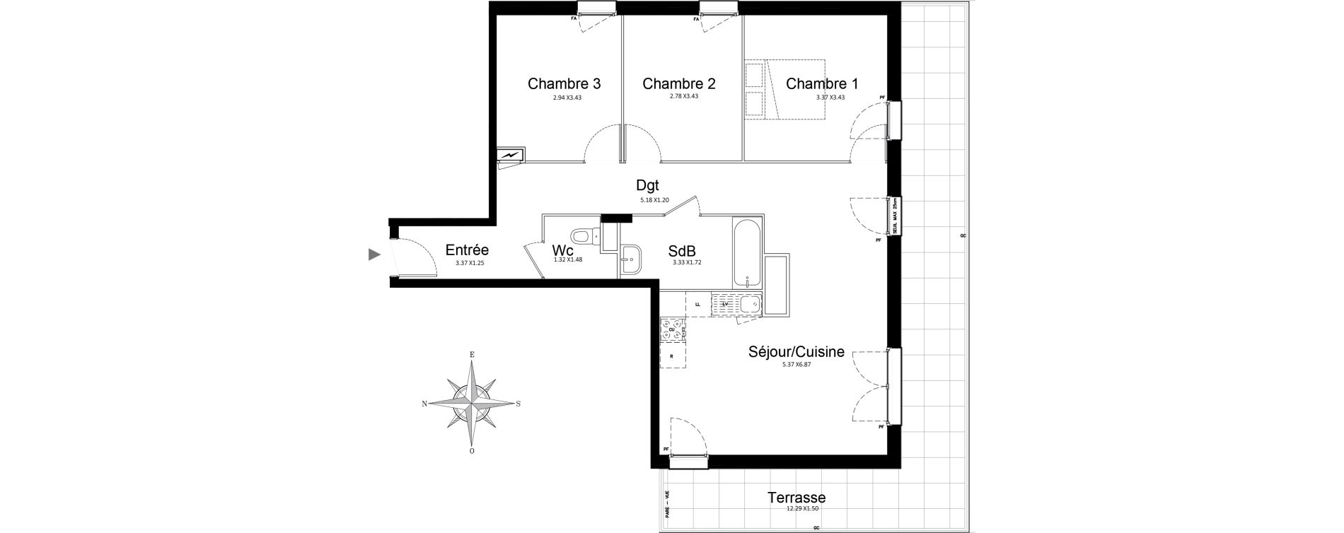 Appartement T4 de 78,82 m2 &agrave; Stains Courtille - saussaie - flor&eacute;al