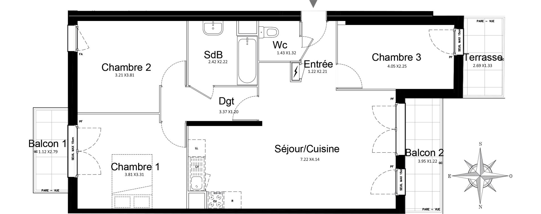 Appartement T4 de 74,60 m2 &agrave; Stains Courtille - saussaie - flor&eacute;al