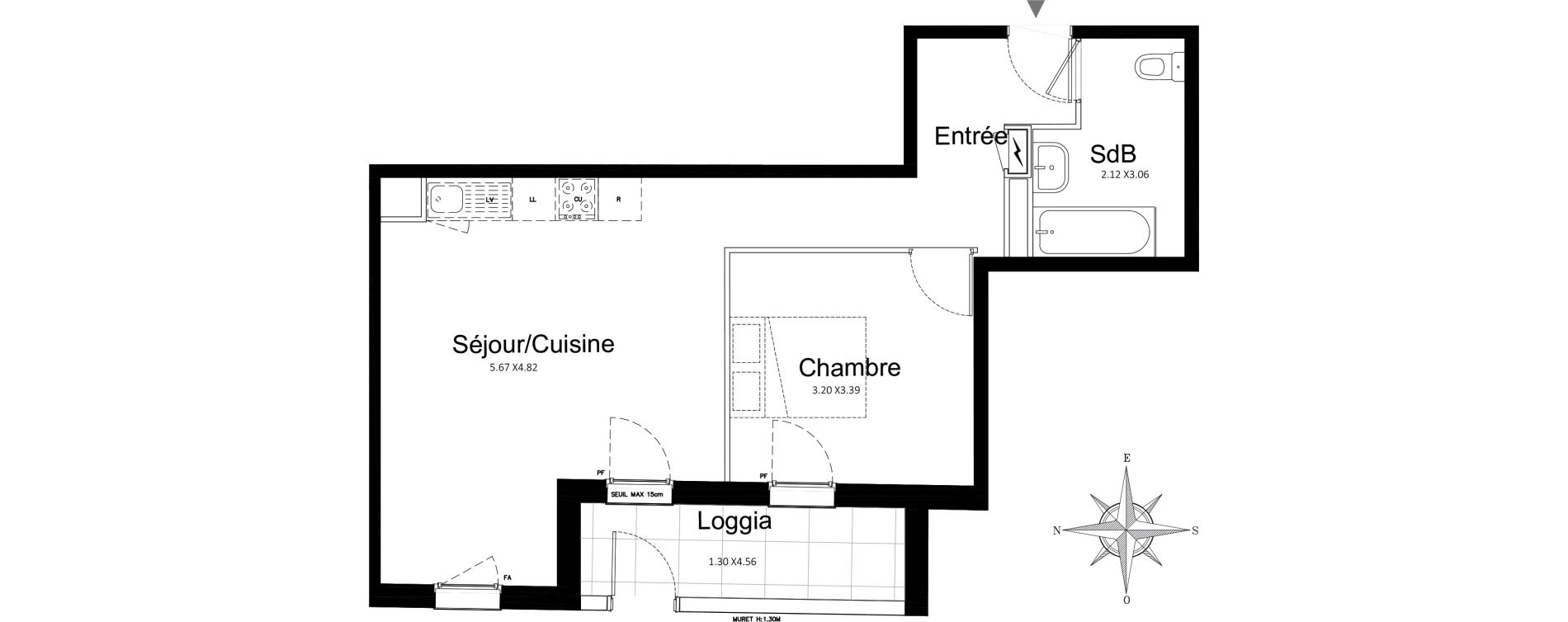 Appartement T2 de 47,58 m2 &agrave; Stains Courtille - saussaie - flor&eacute;al