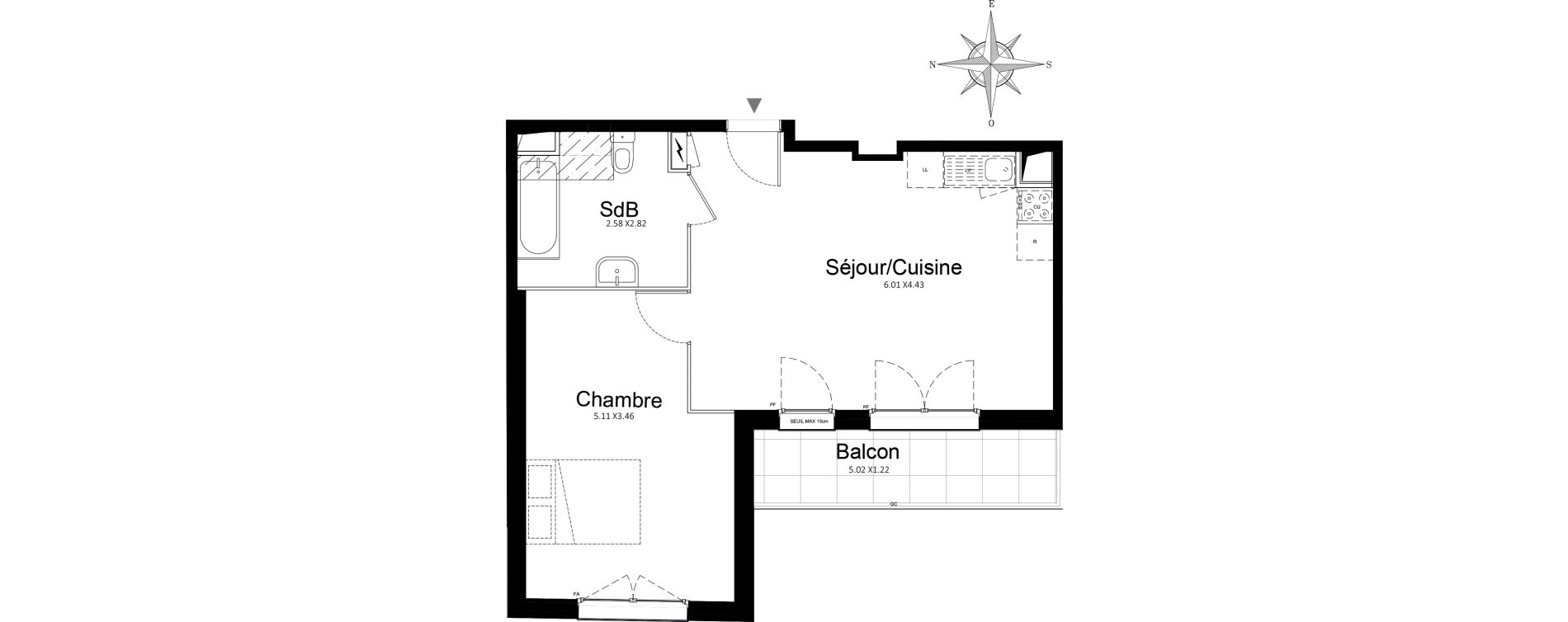 Appartement T2 de 48,75 m2 &agrave; Stains Courtille - saussaie - flor&eacute;al