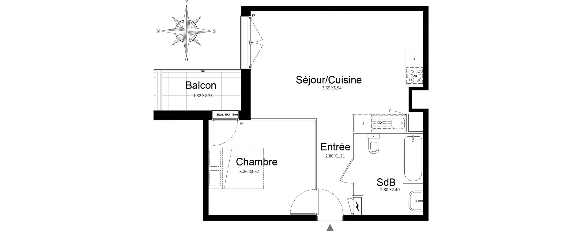 Appartement T2 de 44,70 m2 &agrave; Stains Courtille - saussaie - flor&eacute;al