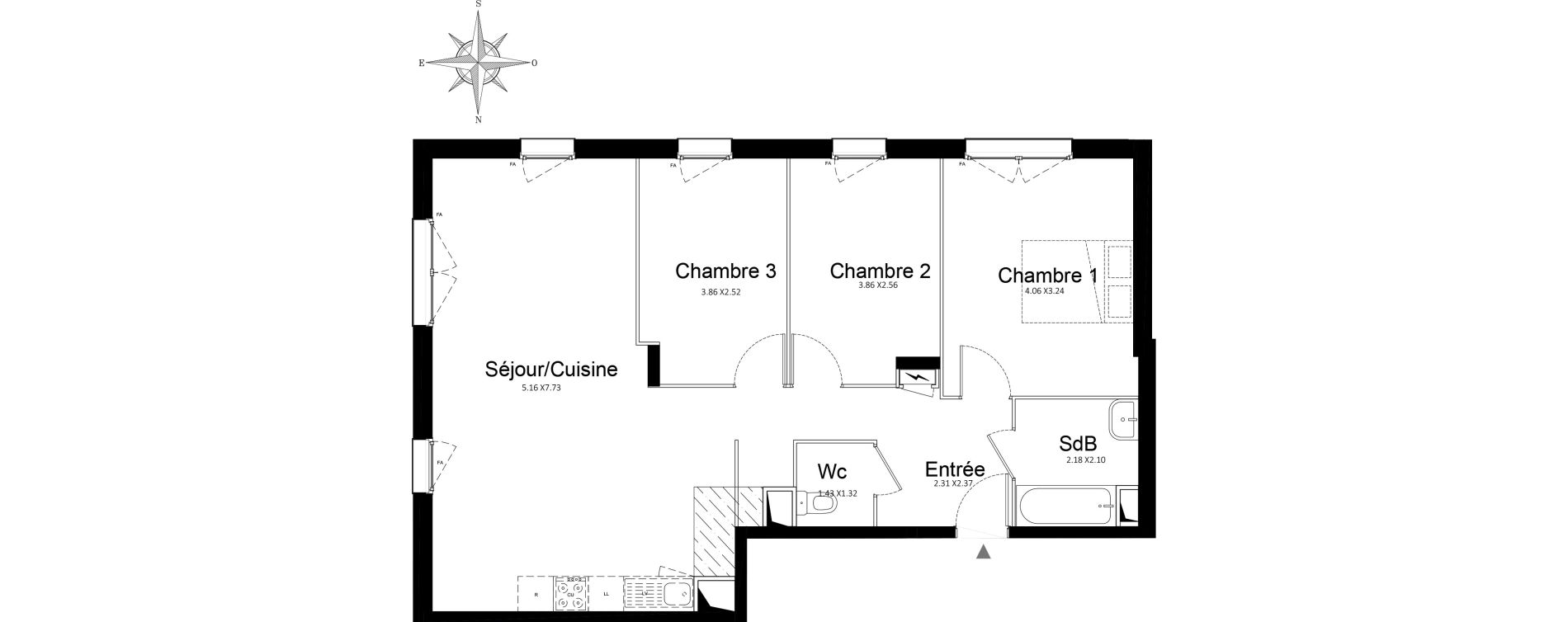 Appartement T4 de 79,99 m2 &agrave; Stains Courtille - saussaie - flor&eacute;al
