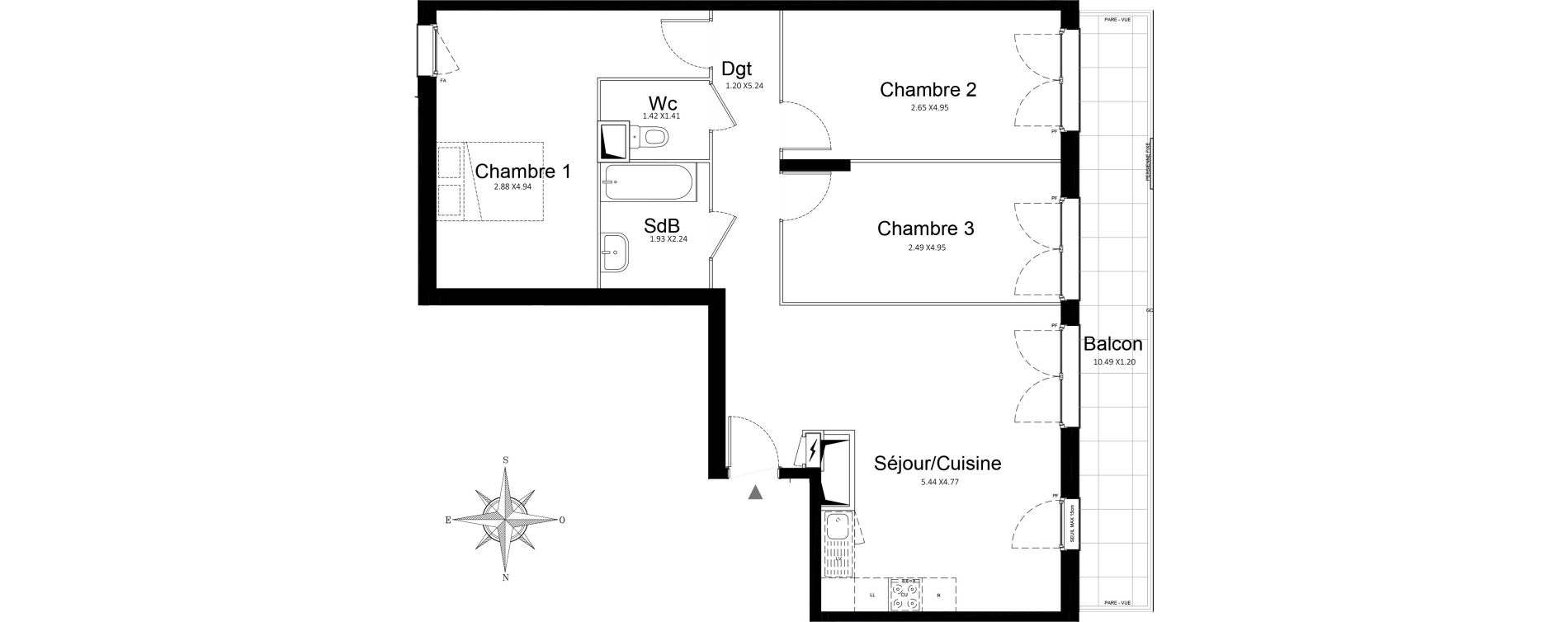 Appartement T4 de 81,81 m2 &agrave; Stains Courtille - saussaie - flor&eacute;al