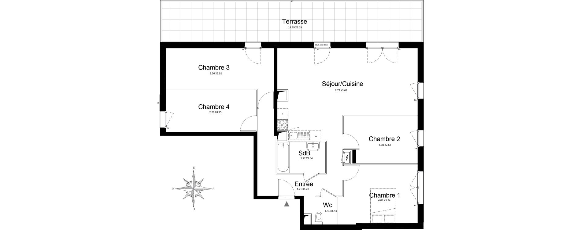Appartement T5 de 100,83 m2 &agrave; Stains Courtille - saussaie - flor&eacute;al