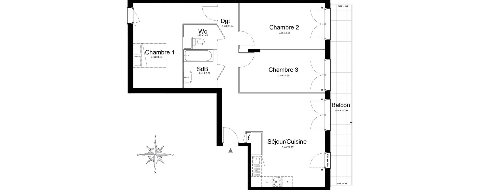 Appartement T4 de 81,71 m2 &agrave; Stains Courtille - saussaie - flor&eacute;al