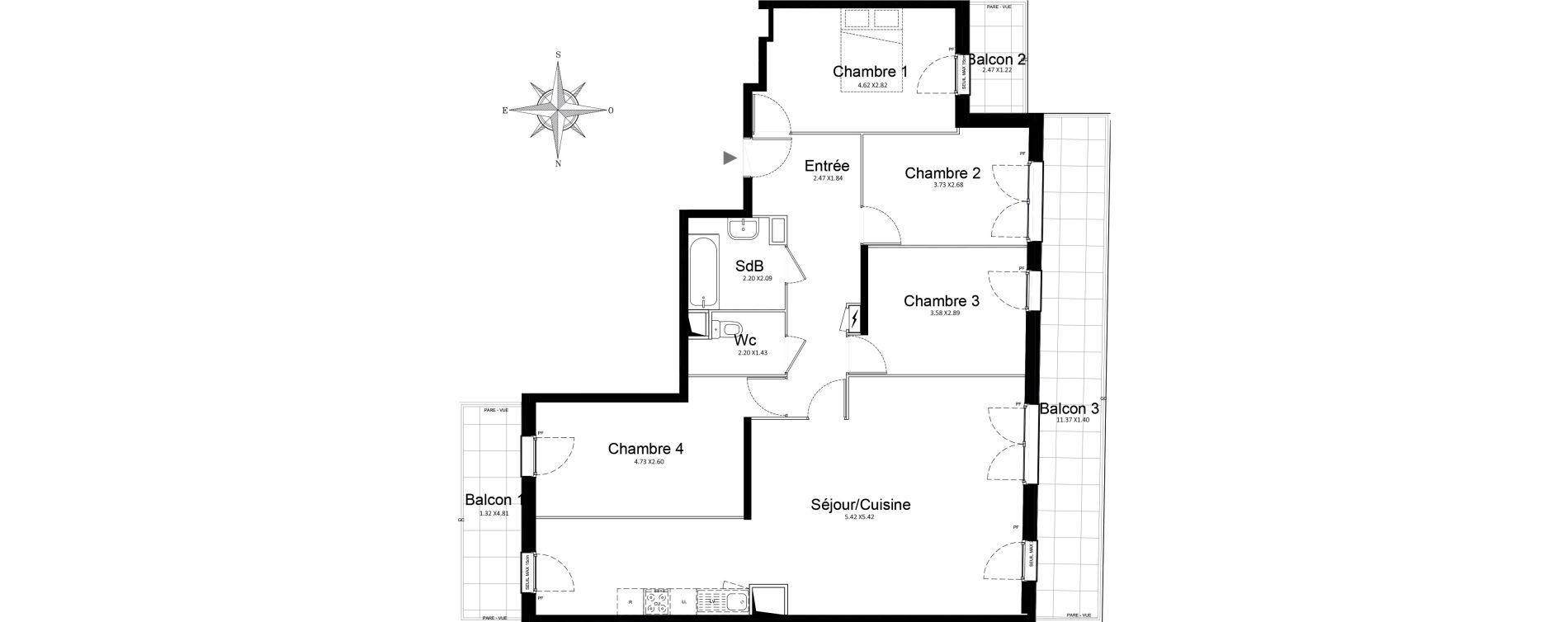 Appartement T5 de 106,63 m2 &agrave; Stains Courtille - saussaie - flor&eacute;al