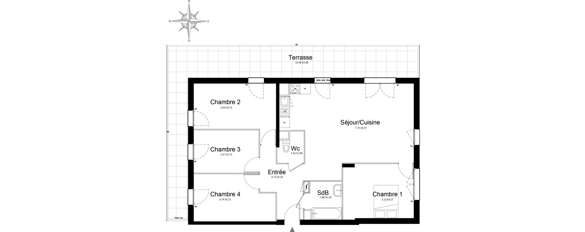Appartement T5 de 95,65 m2 &agrave; Stains Courtille - saussaie - flor&eacute;al