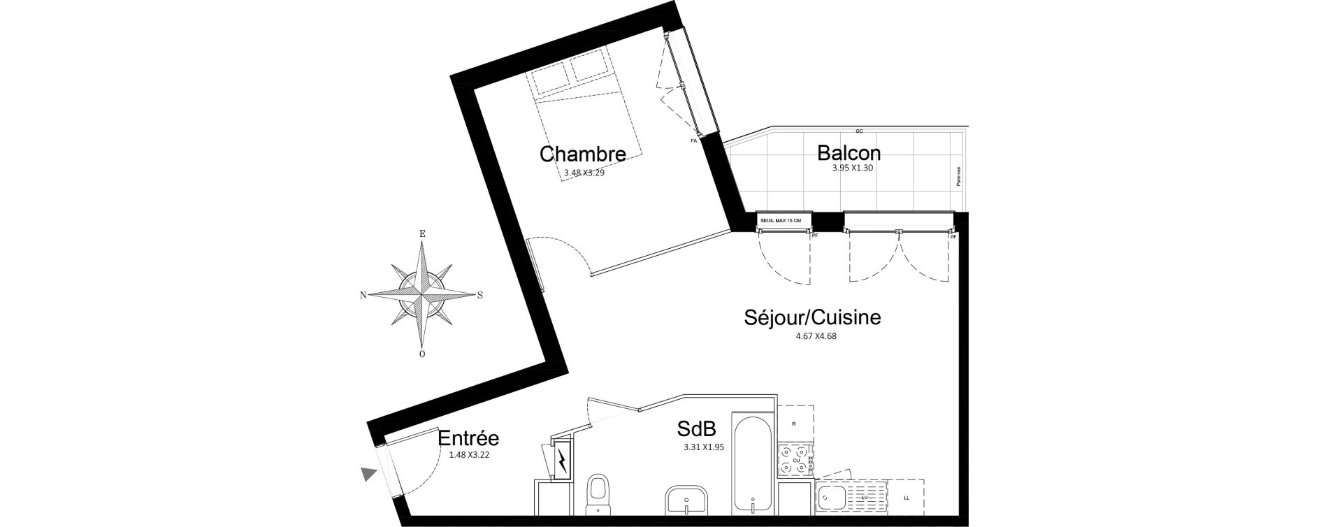 Appartement T2 de 44,84 m2 &agrave; Stains Courtille - saussaie - flor&eacute;al