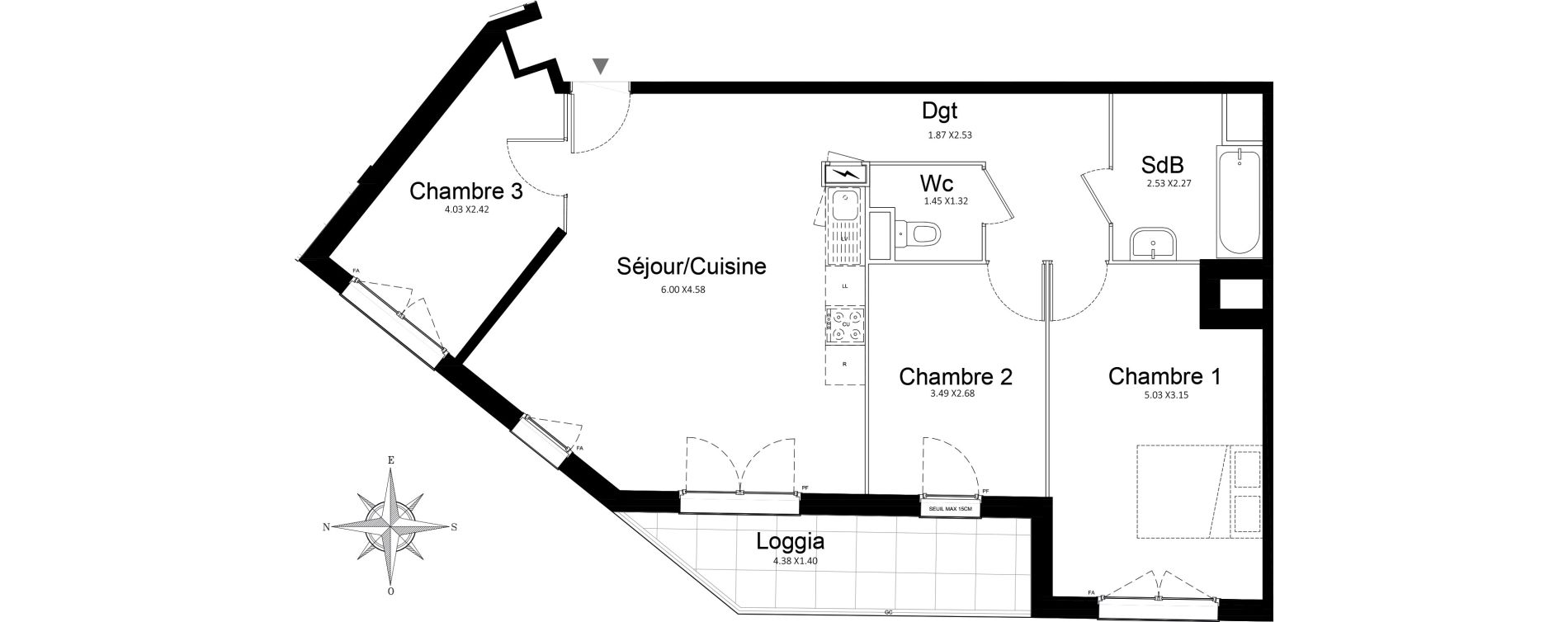 Appartement T4 de 77,08 m2 &agrave; Stains Courtille - saussaie - flor&eacute;al