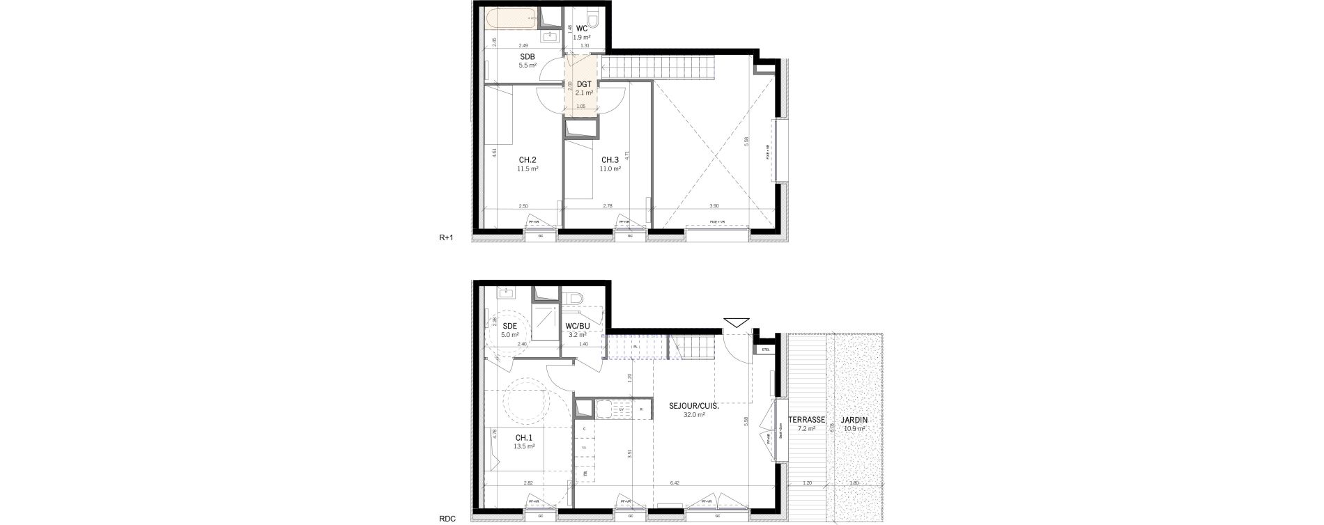 Duplex T4 de 85,60 m2 &agrave; Stains Les tartres - clos saint lazare