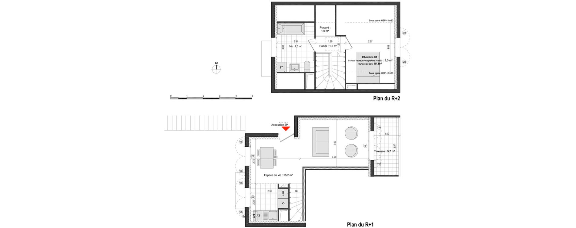 Duplex T2 de 44,50 m2 &agrave; Vaujours Centre