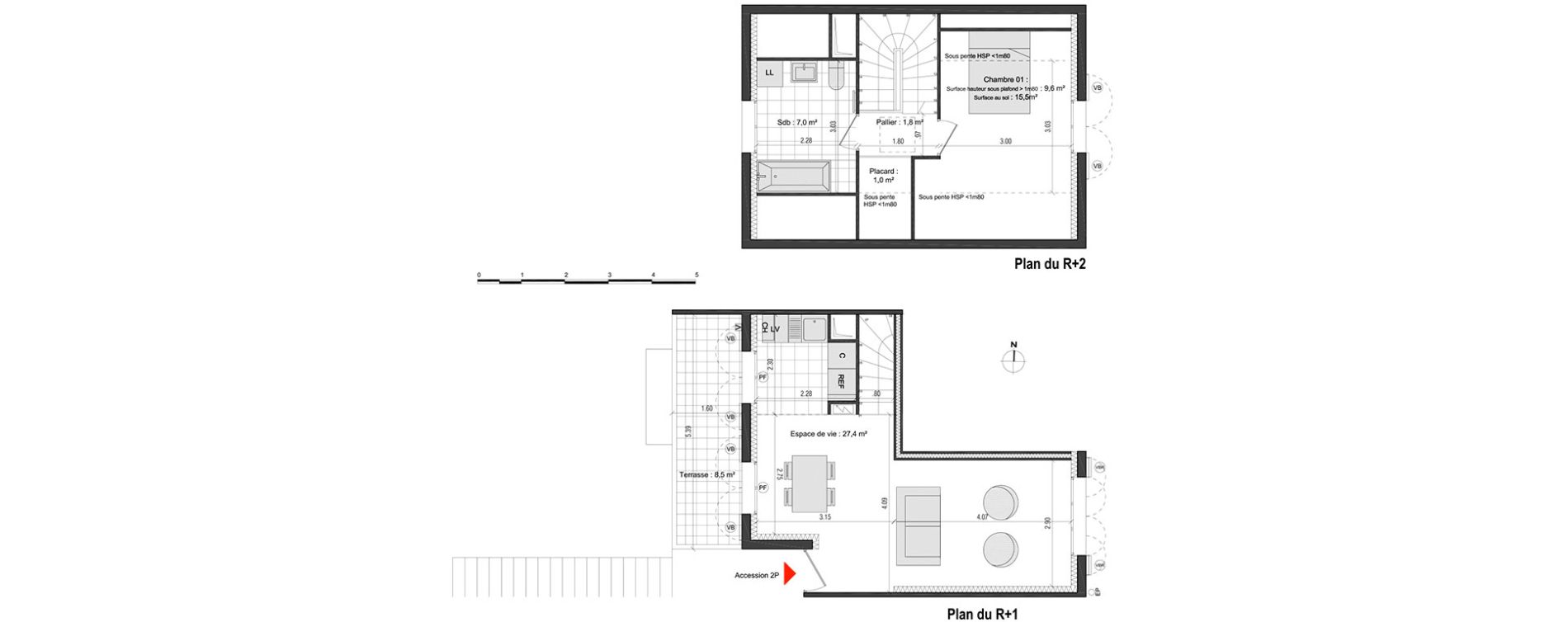 Duplex T2 de 44,80 m2 &agrave; Vaujours Centre
