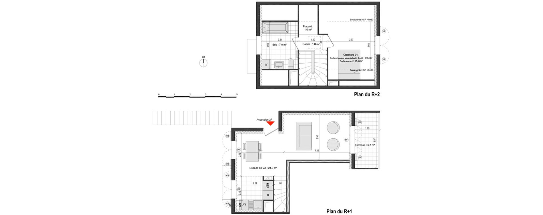 Duplex T2 de 44,20 m2 &agrave; Vaujours Centre