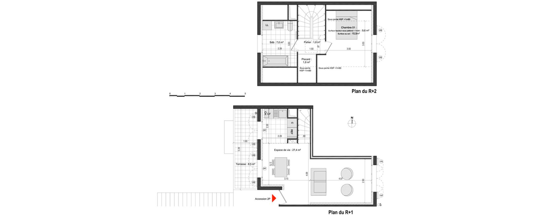 Duplex T2 de 46,80 m2 &agrave; Vaujours Centre