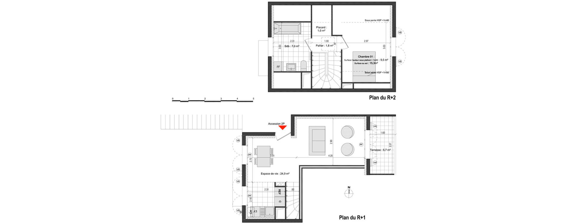 Duplex T2 de 44,20 m2 &agrave; Vaujours Centre