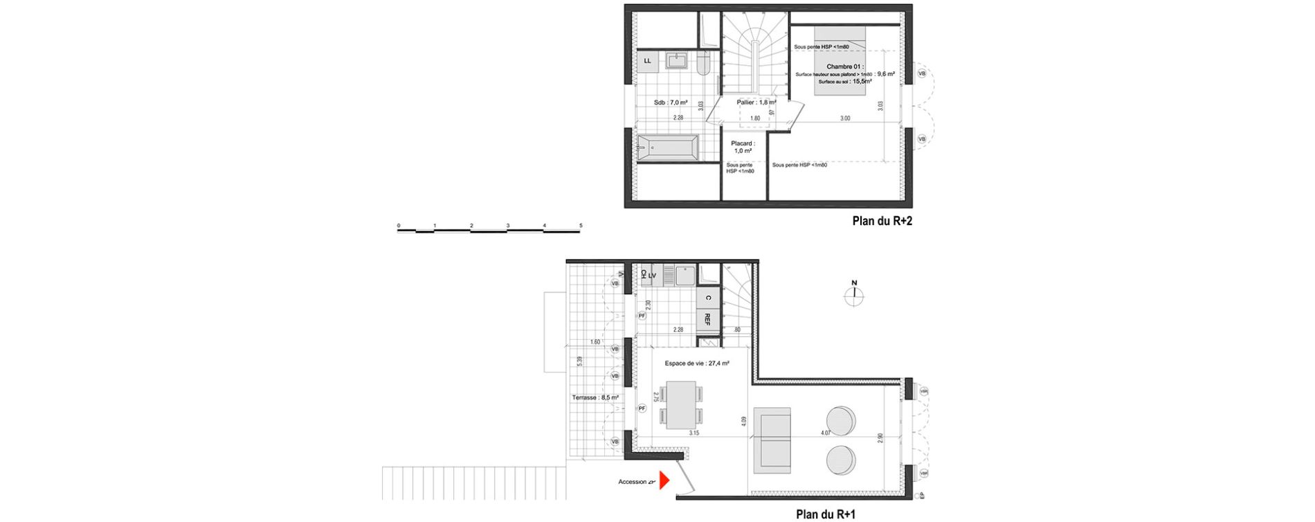 Duplex T2 de 46,80 m2 &agrave; Vaujours Centre