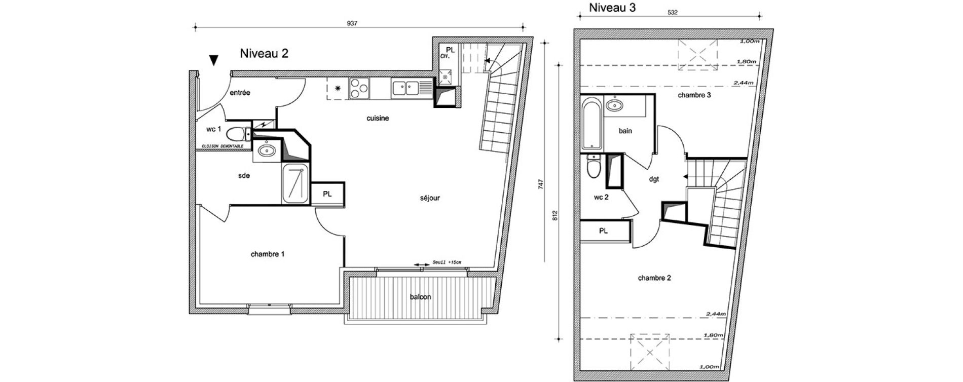 Duplex T4 de 82,95 m2 &agrave; Villemomble Centre