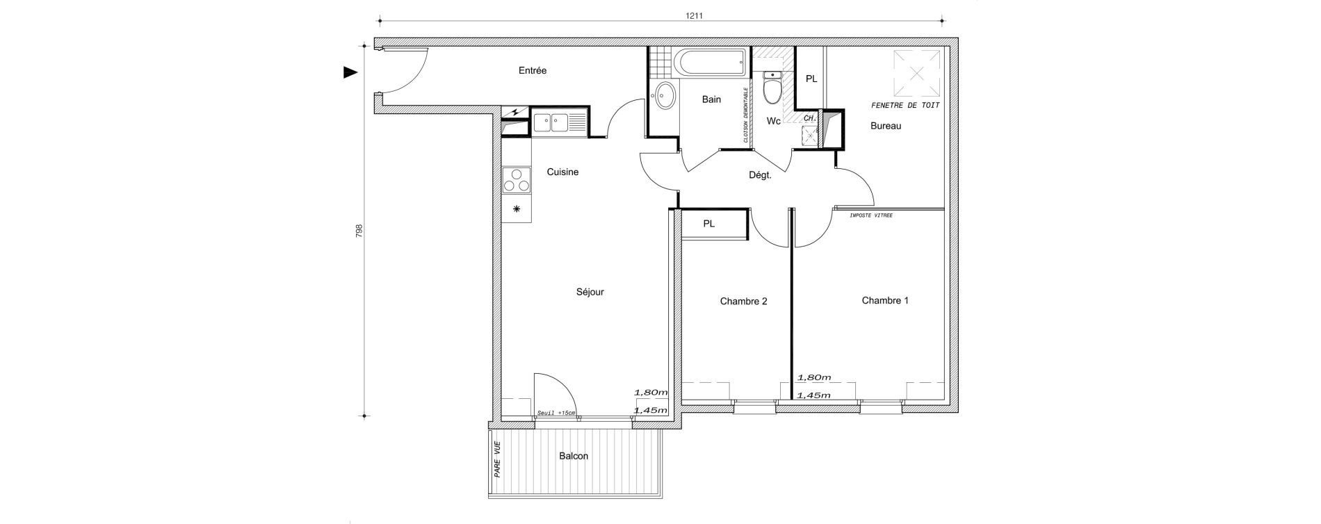 Appartement T3 bis de 72,15 m2 à Villemomble Centre