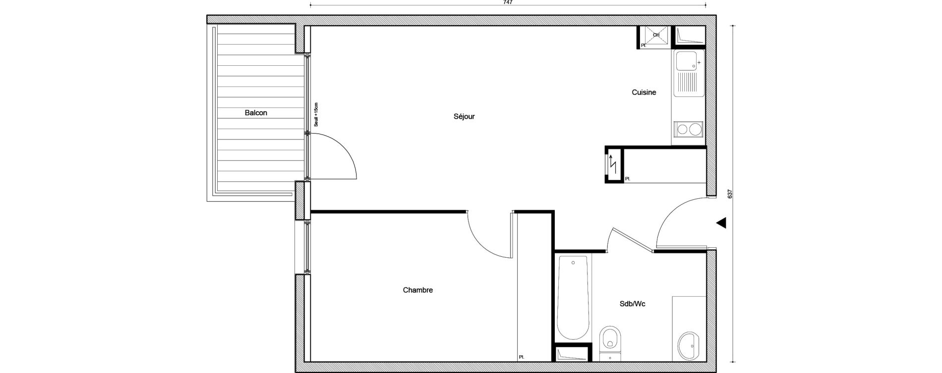 Appartement T2 de 46,27 m2 &agrave; Villemomble Centre