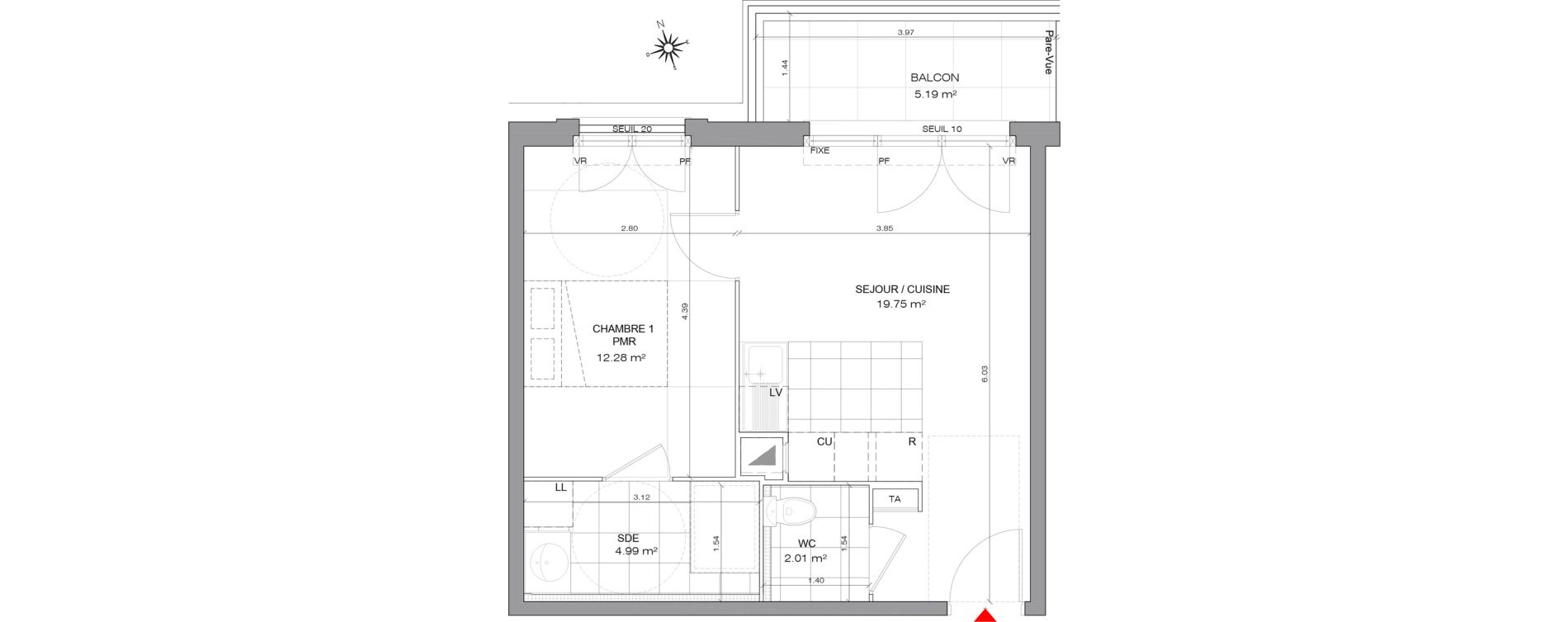 Appartement T2 de 39,03 m2 &agrave; Villepinte Mairie