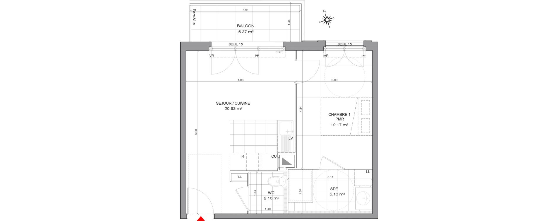 Appartement T2 de 40,26 m2 &agrave; Villepinte Mairie