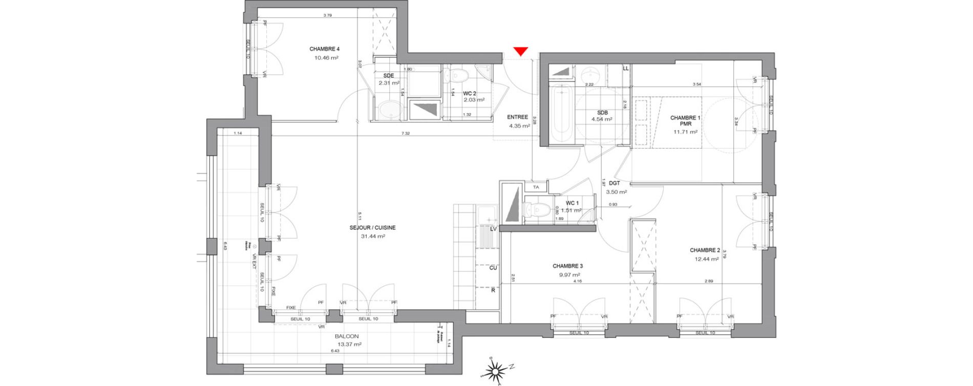 Appartement T5 de 94,23 m2 &agrave; Villepinte Mairie