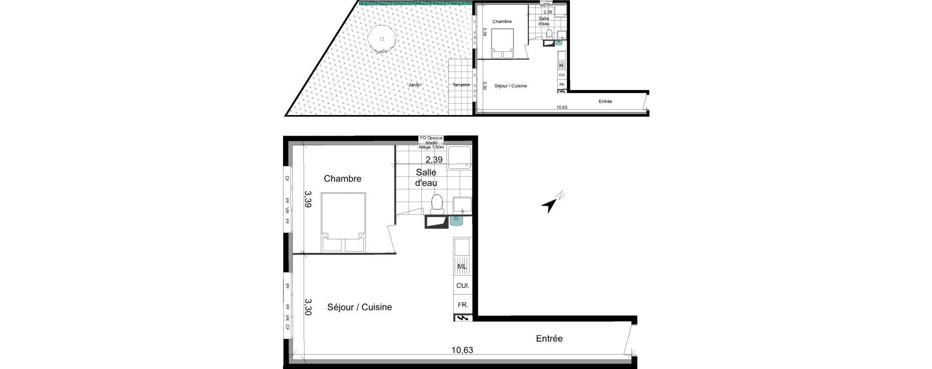 Appartement T2 de 44,34 m2 &agrave; Villepinte Vert galant