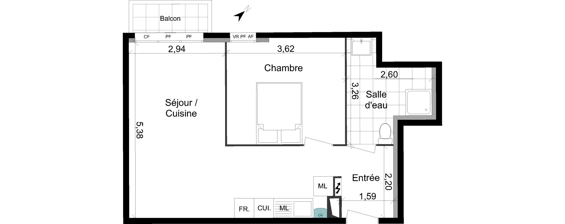Appartement T2 de 45,58 m2 &agrave; Villepinte Vert galant