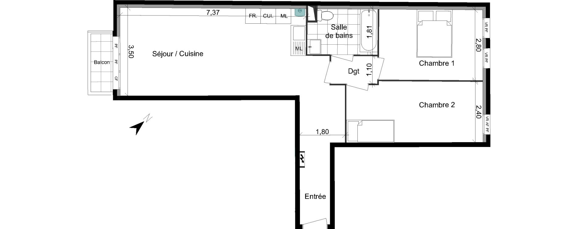 Appartement T3 de 67,46 m2 &agrave; Villepinte Vert galant