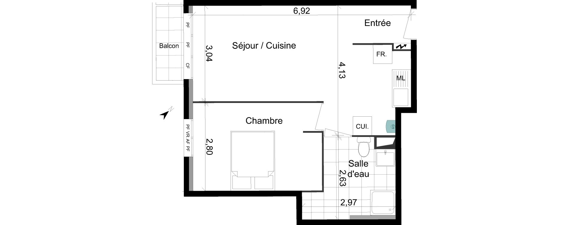 Appartement T2 de 42,24 m2 &agrave; Villepinte Vert galant
