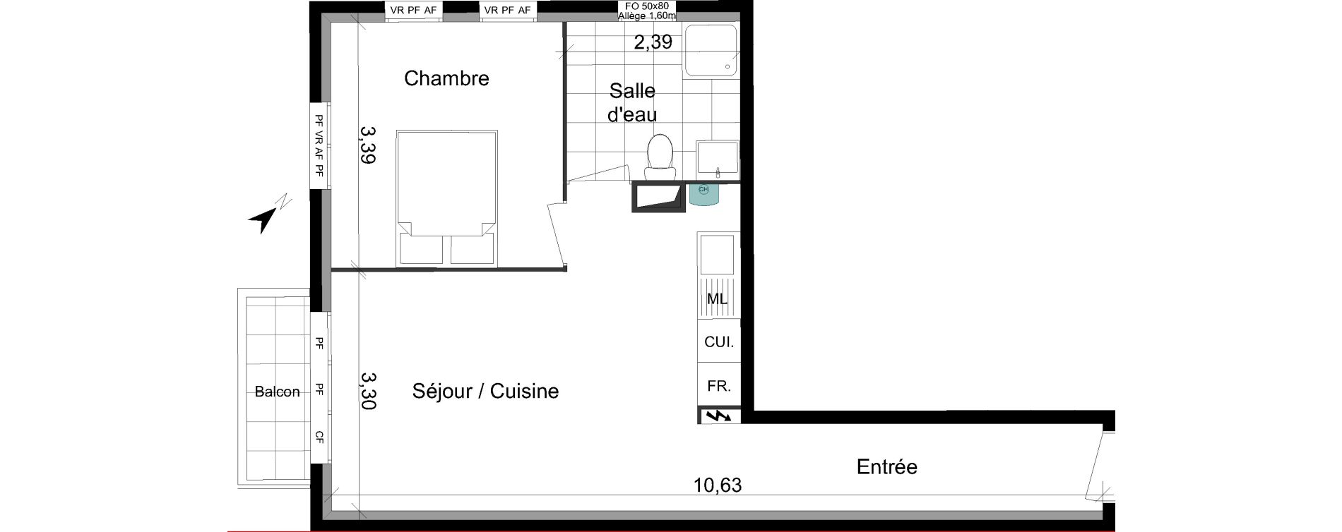 Appartement T2 de 44,34 m2 &agrave; Villepinte Vert galant