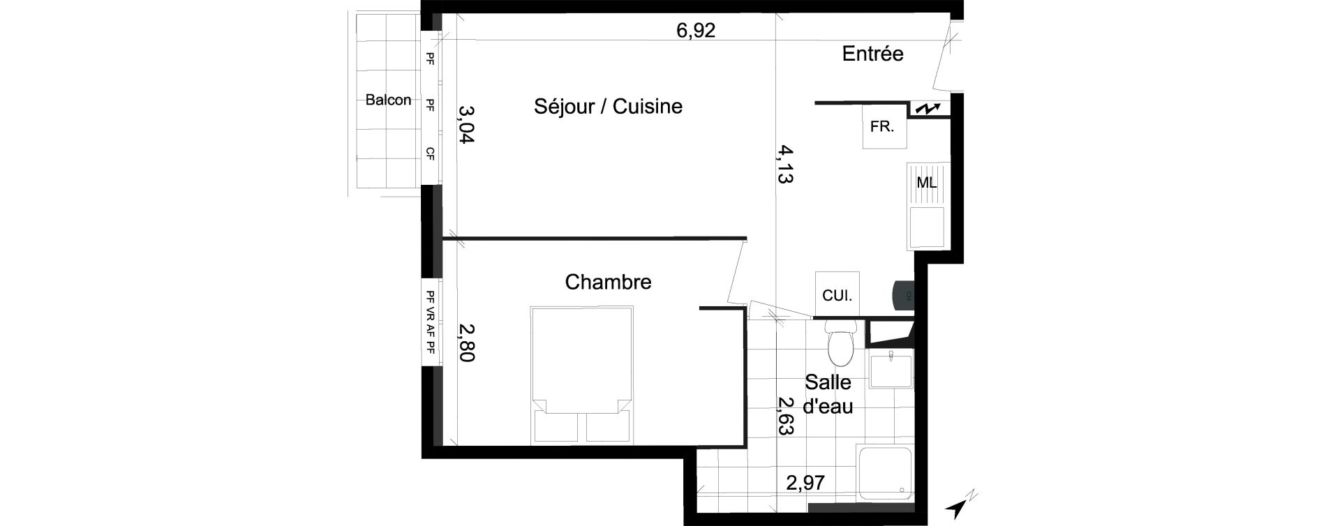 Appartement T2 de 42,24 m2 &agrave; Villepinte Vert galant