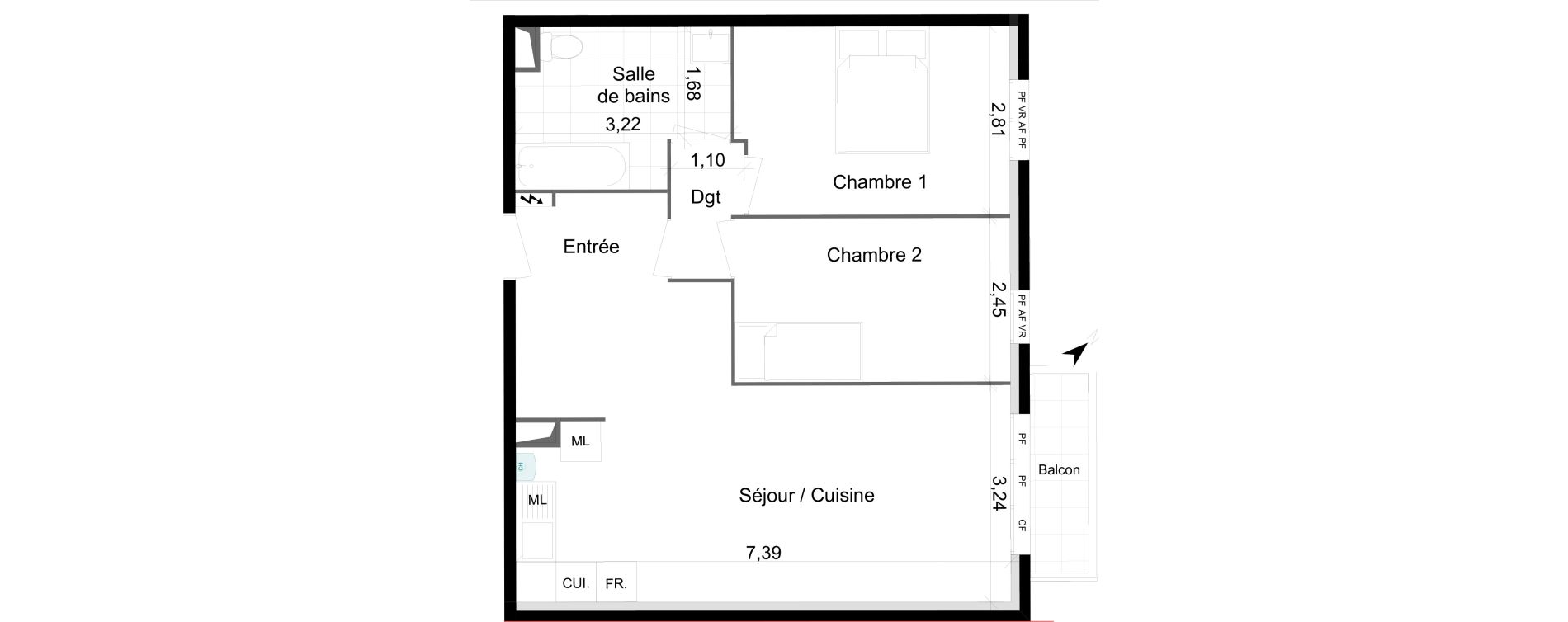 Appartement T3 de 63,66 m2 &agrave; Villepinte Vert galant